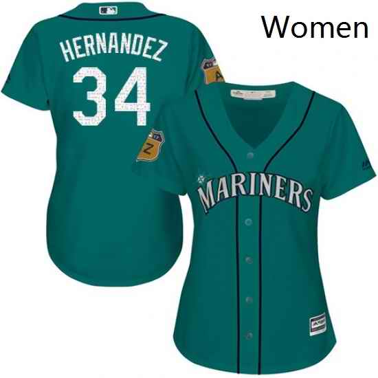 Womens Majestic Seattle Mariners 34 Felix Hernandez Authentic Aqua 2017 Spring Training Cool Base MLB Jersey
